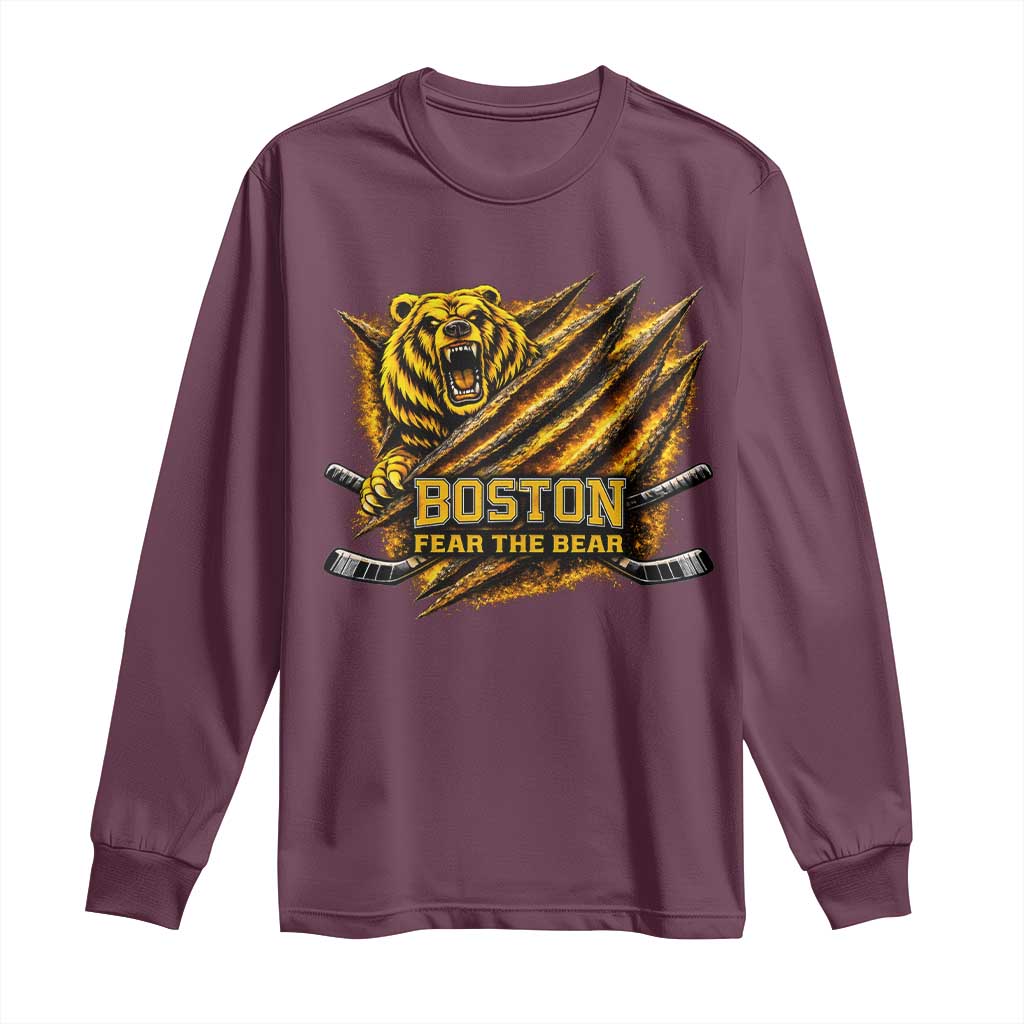 Boston Ice Hockey Long Sleeve Shirt Retro Fear The Bear Funny Sarcastic Saying