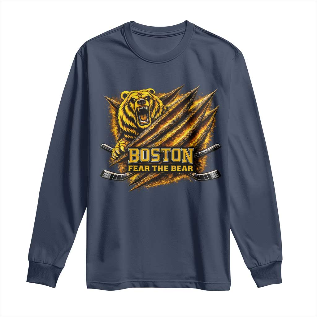 Boston Ice Hockey Long Sleeve Shirt Retro Fear The Bear Funny Sarcastic Saying