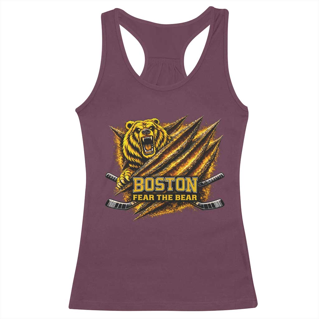 Boston Ice Hockey Racerback Tank Top Retro Fear The Bear Funny Sarcastic Saying