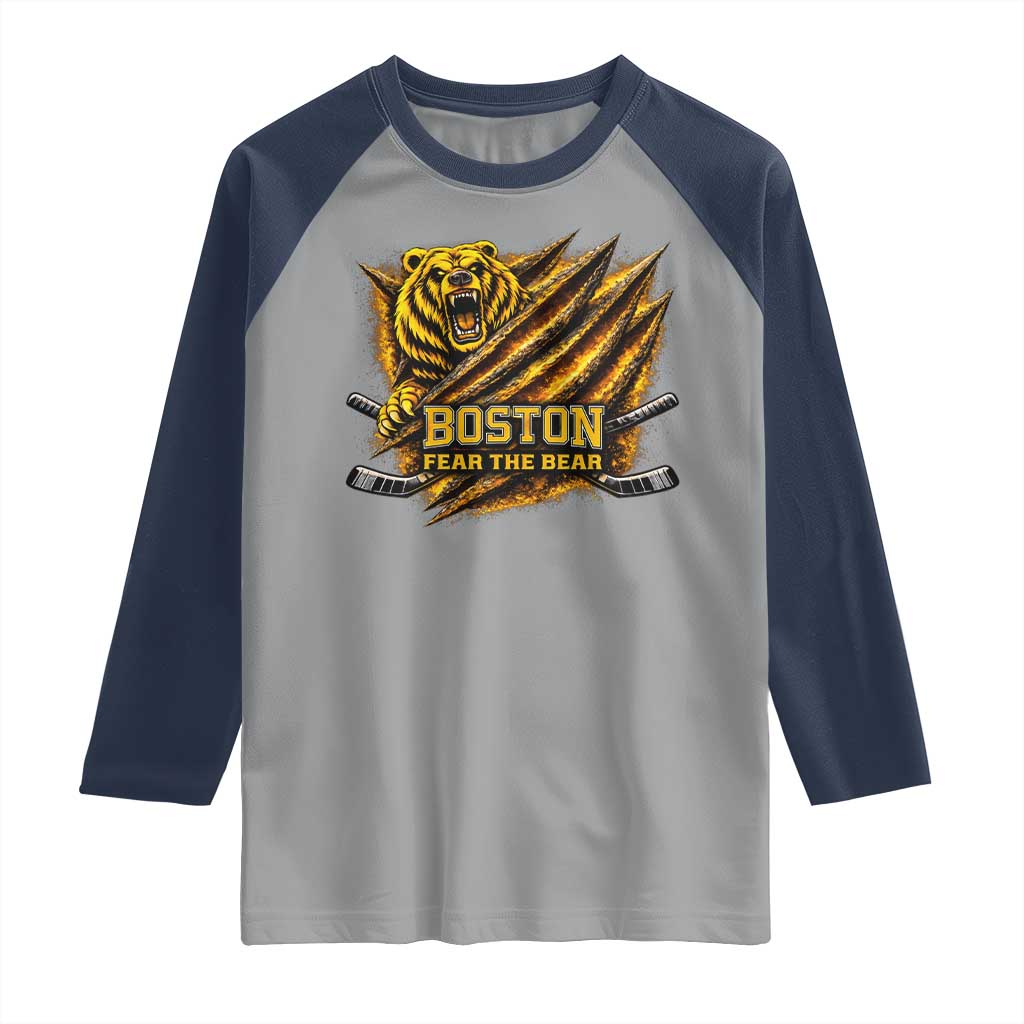 Boston Ice Hockey Raglan Shirt Retro Fear The Bear Funny Sarcastic Saying