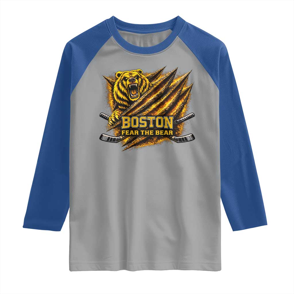 Boston Ice Hockey Raglan Shirt Retro Fear The Bear Funny Sarcastic Saying