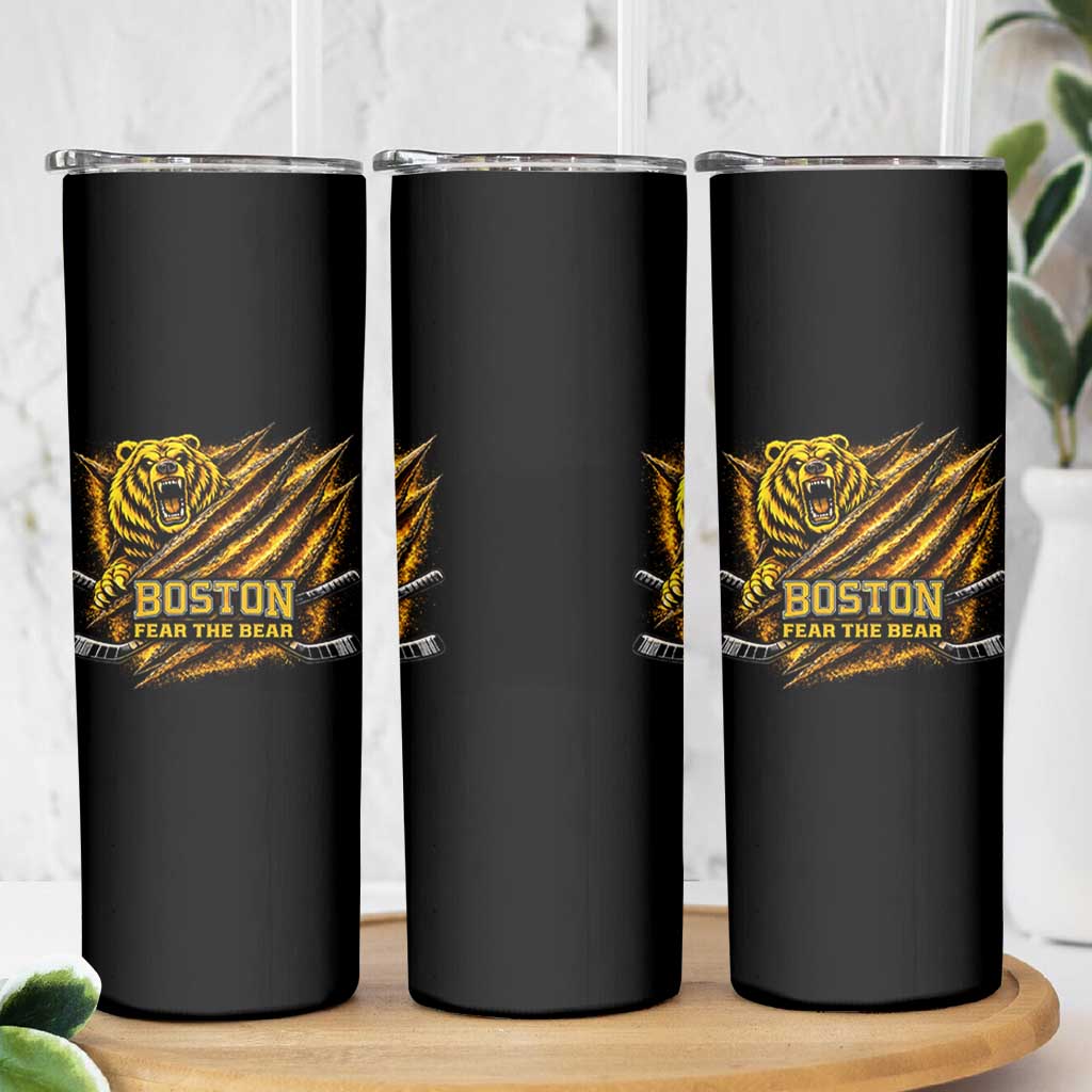 Boston Ice Hockey Skinny Tumbler Retro Fear The Bear Funny Sarcastic Saying