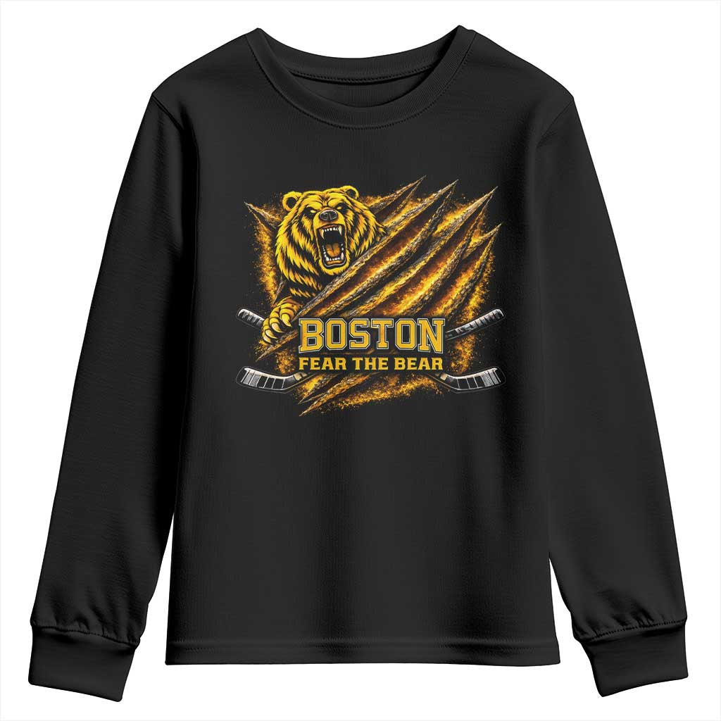 Boston Ice Hockey Youth Sweatshirt Retro Fear The Bear Funny Sarcastic Saying