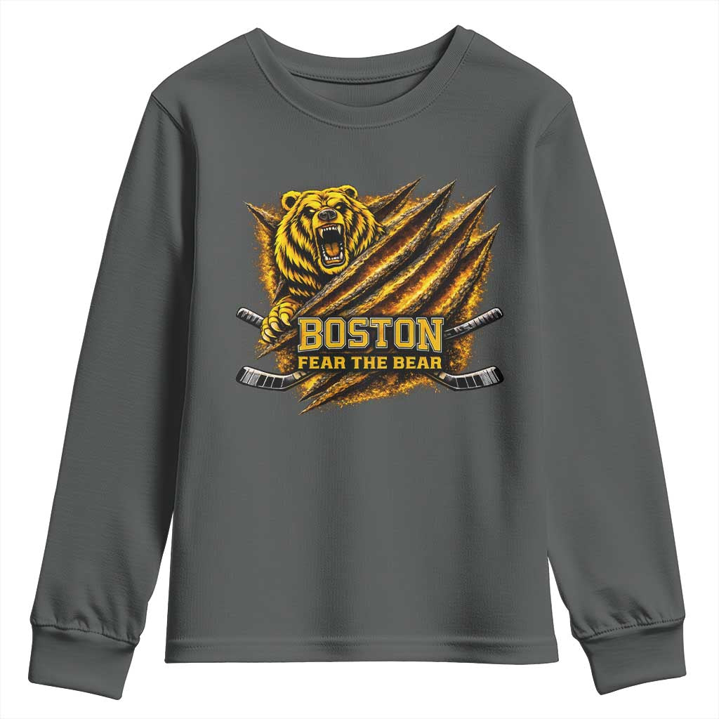 Boston Ice Hockey Youth Sweatshirt Retro Fear The Bear Funny Sarcastic Saying