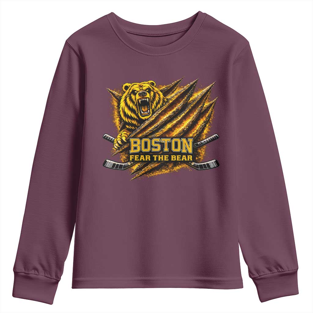 Boston Ice Hockey Youth Sweatshirt Retro Fear The Bear Funny Sarcastic Saying