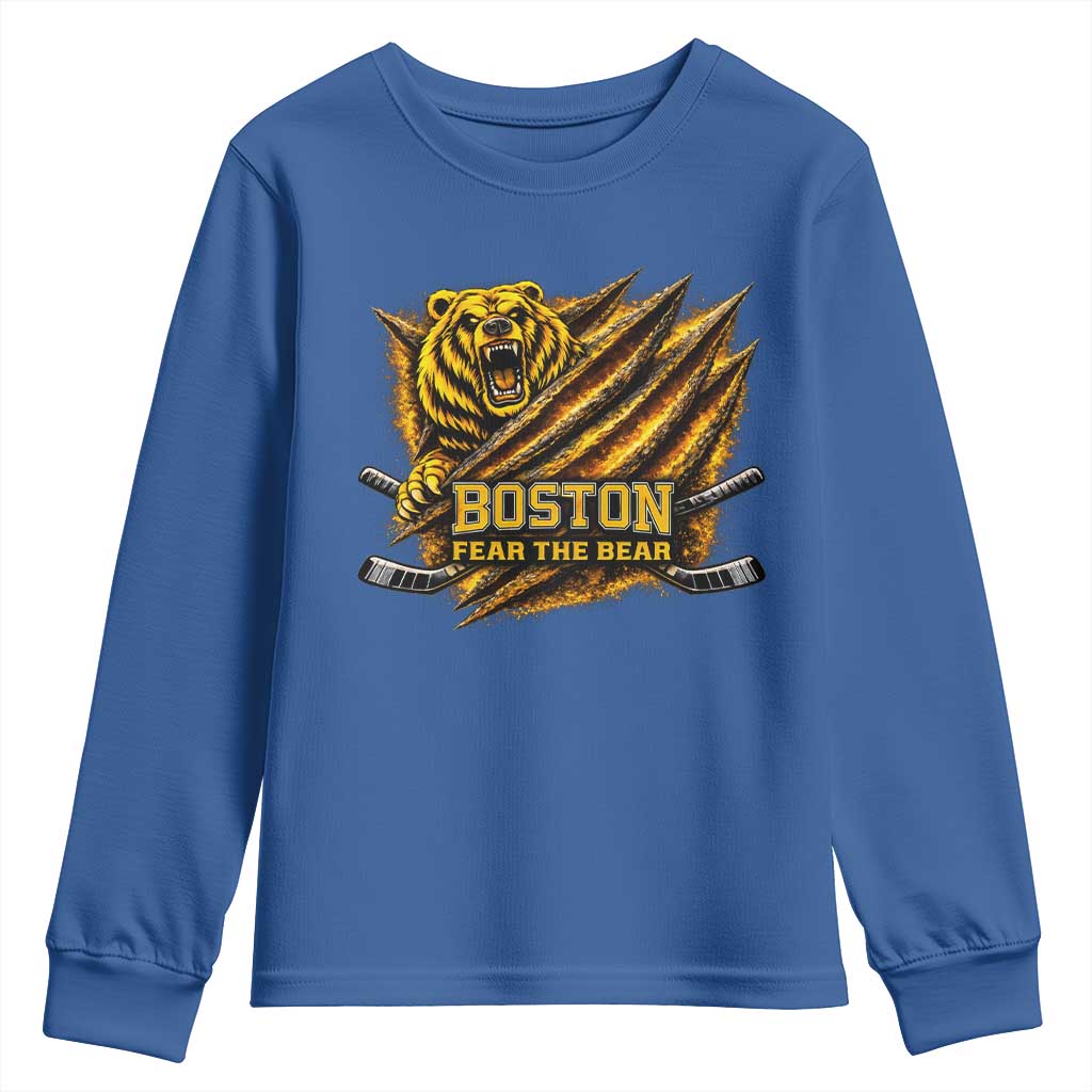 Boston Ice Hockey Youth Sweatshirt Retro Fear The Bear Funny Sarcastic Saying