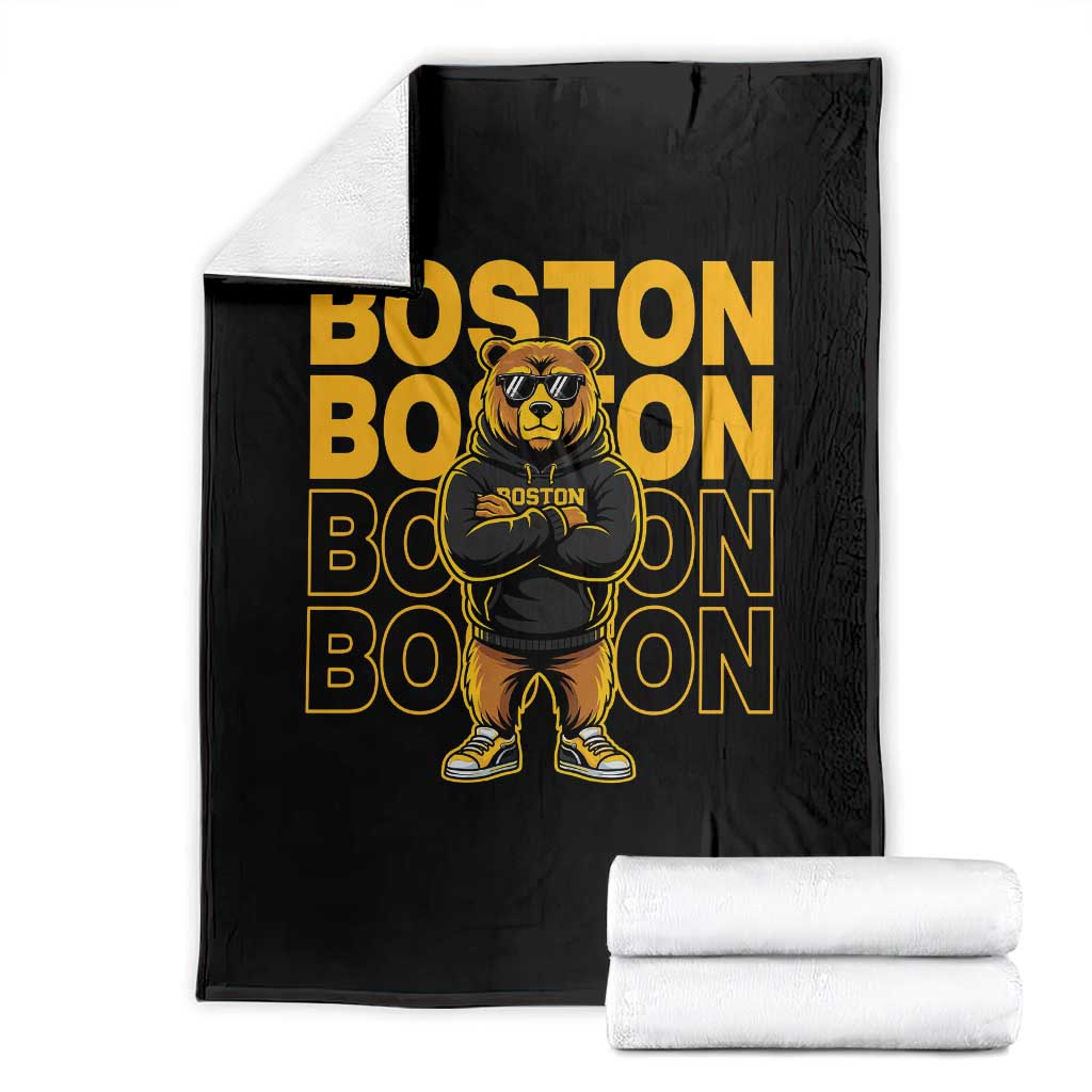 Retro Boston Ice Hockey Throw Blanket Fear The Bear