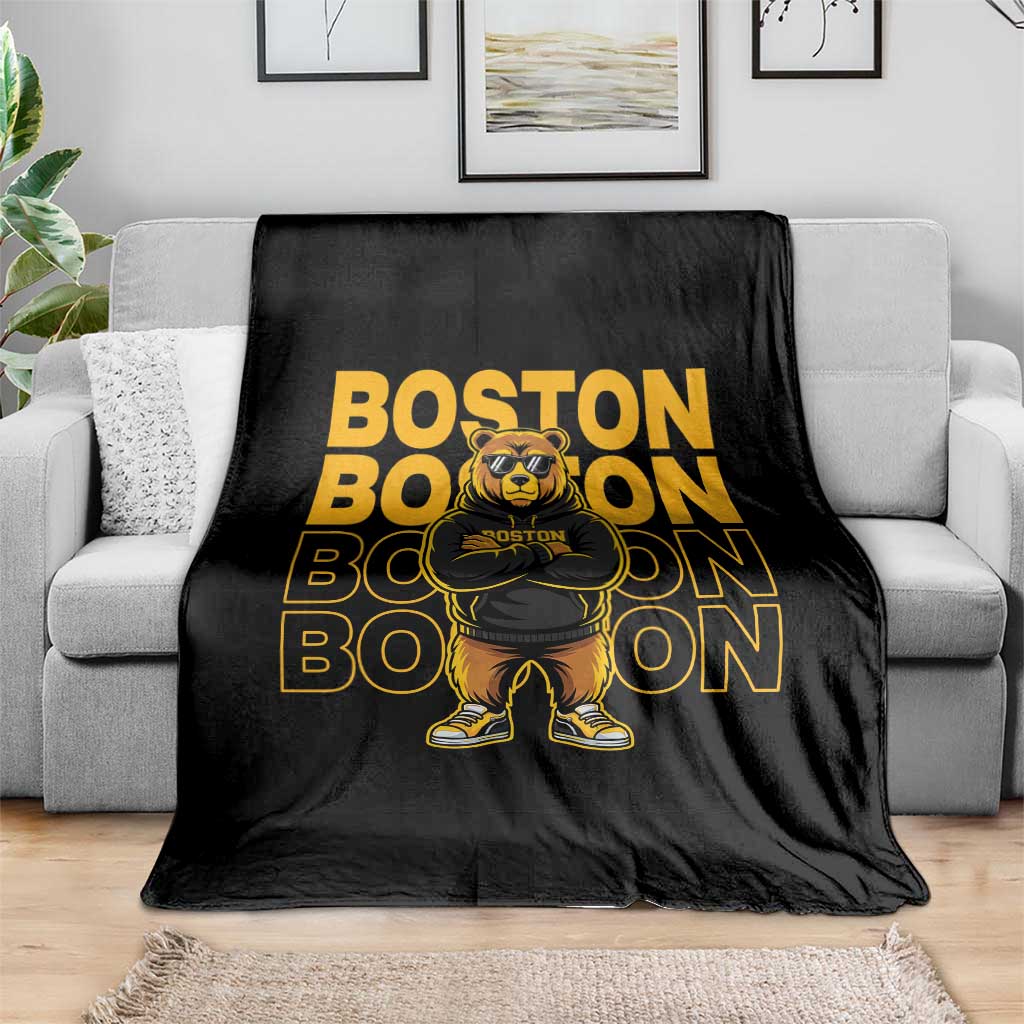 Retro Boston Ice Hockey Throw Blanket Fear The Bear