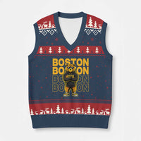 Retro Boston Ice Hockey V-Neck Knit Sweater Vest Fear The Bear