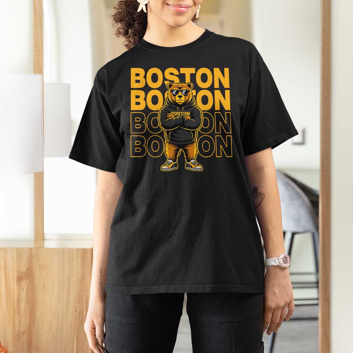 Retro Boston Ice Hockey T Shirt For Women Fear The Bear
