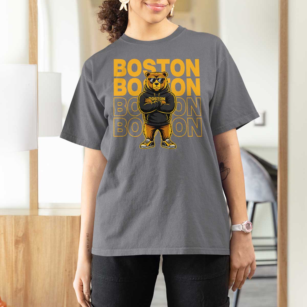Retro Boston Ice Hockey T Shirt For Women Fear The Bear