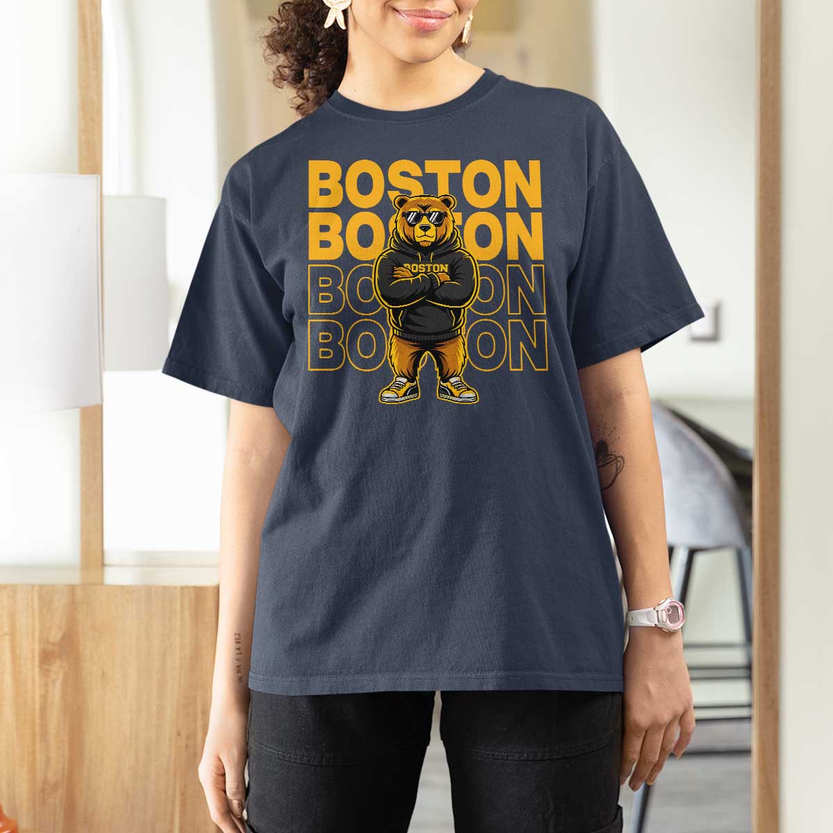 Retro Boston Ice Hockey T Shirt For Women Fear The Bear