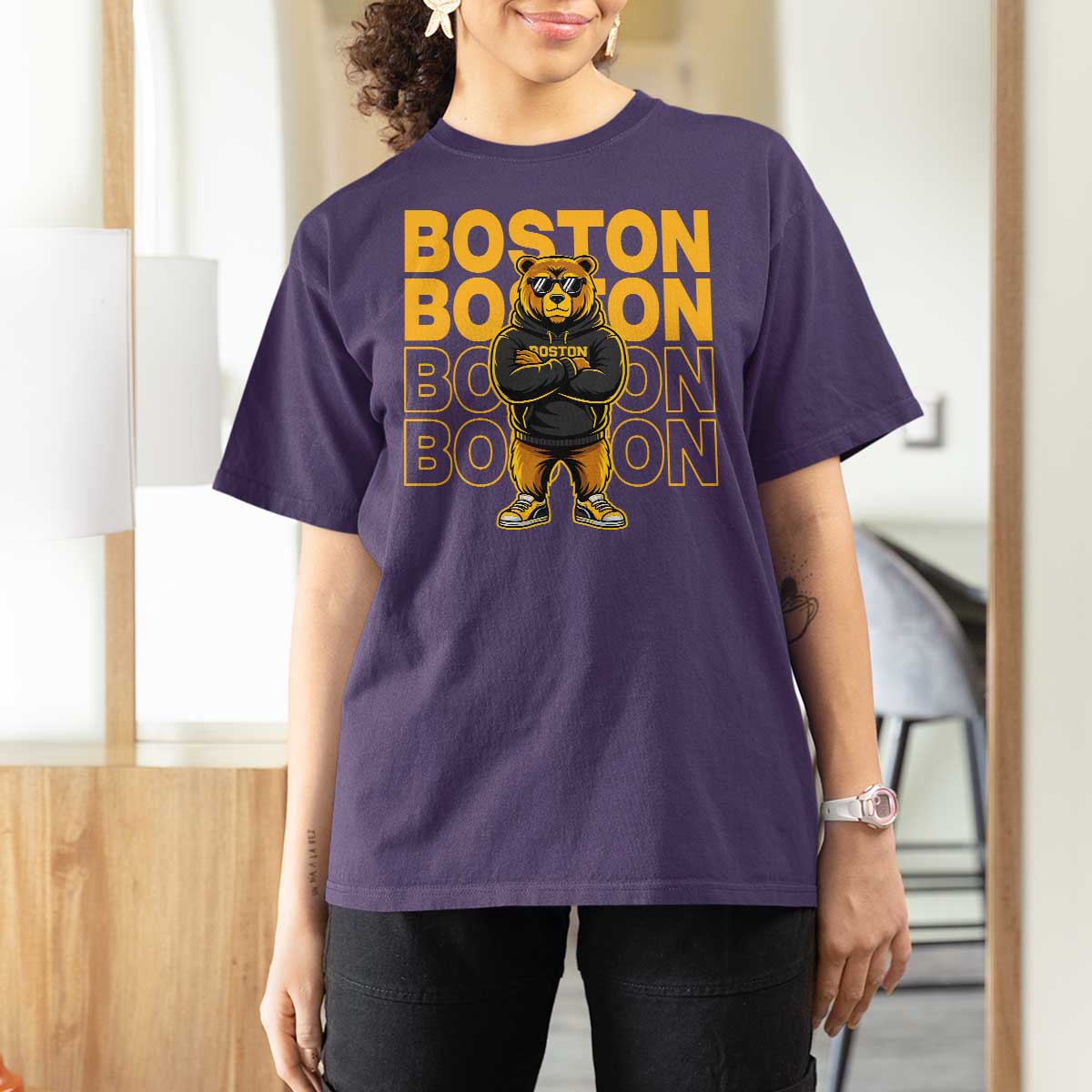 Retro Boston Ice Hockey T Shirt For Women Fear The Bear