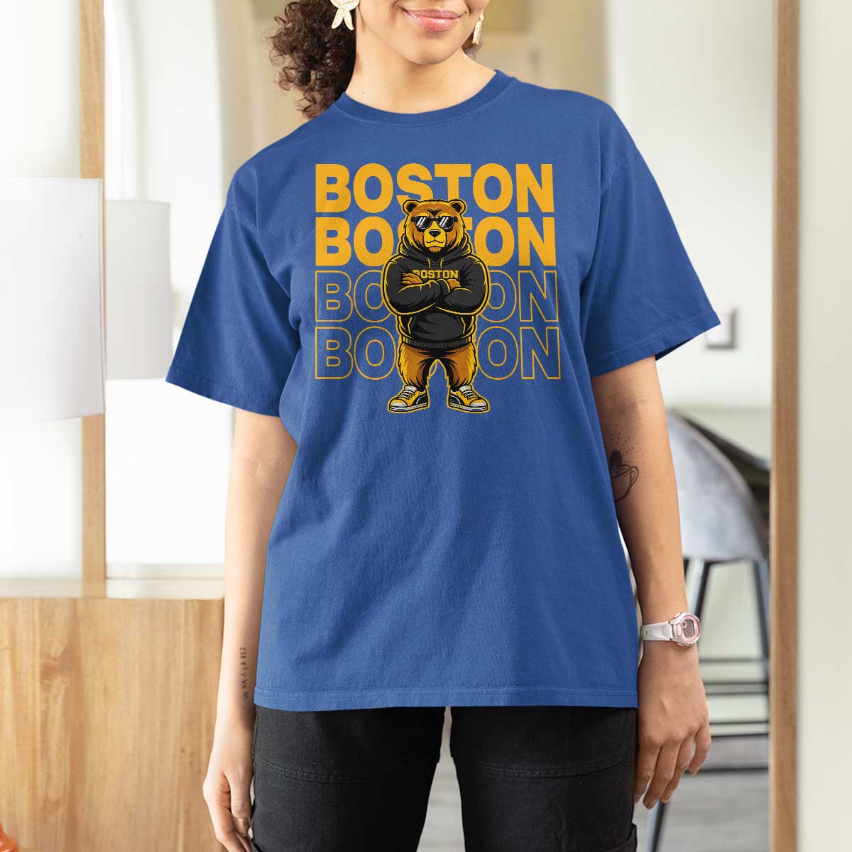 Retro Boston Ice Hockey T Shirt For Women Fear The Bear