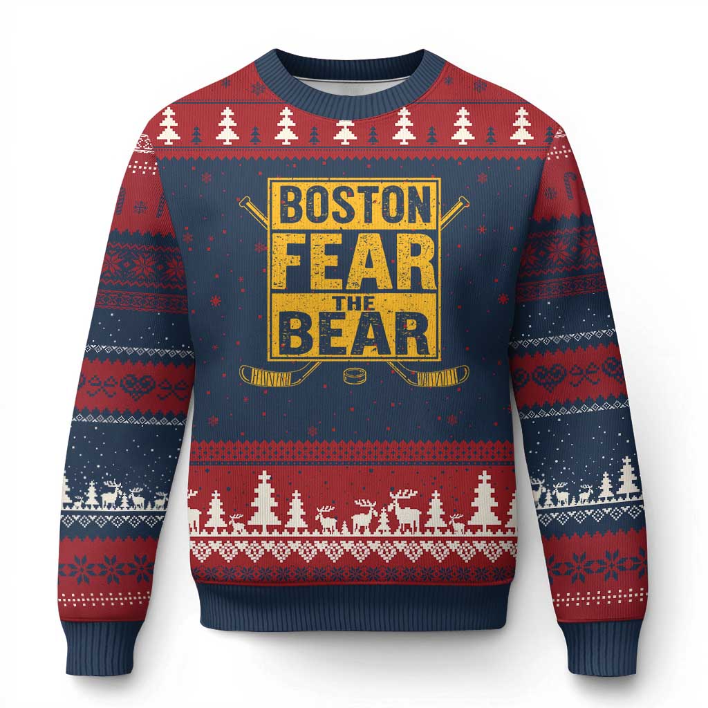Boston Ice Hockey Ugly Christmas Sweater Fear The Bear