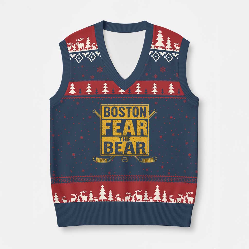 Boston Ice Hockey V-Neck Knit Sweater Vest Fear The Bear
