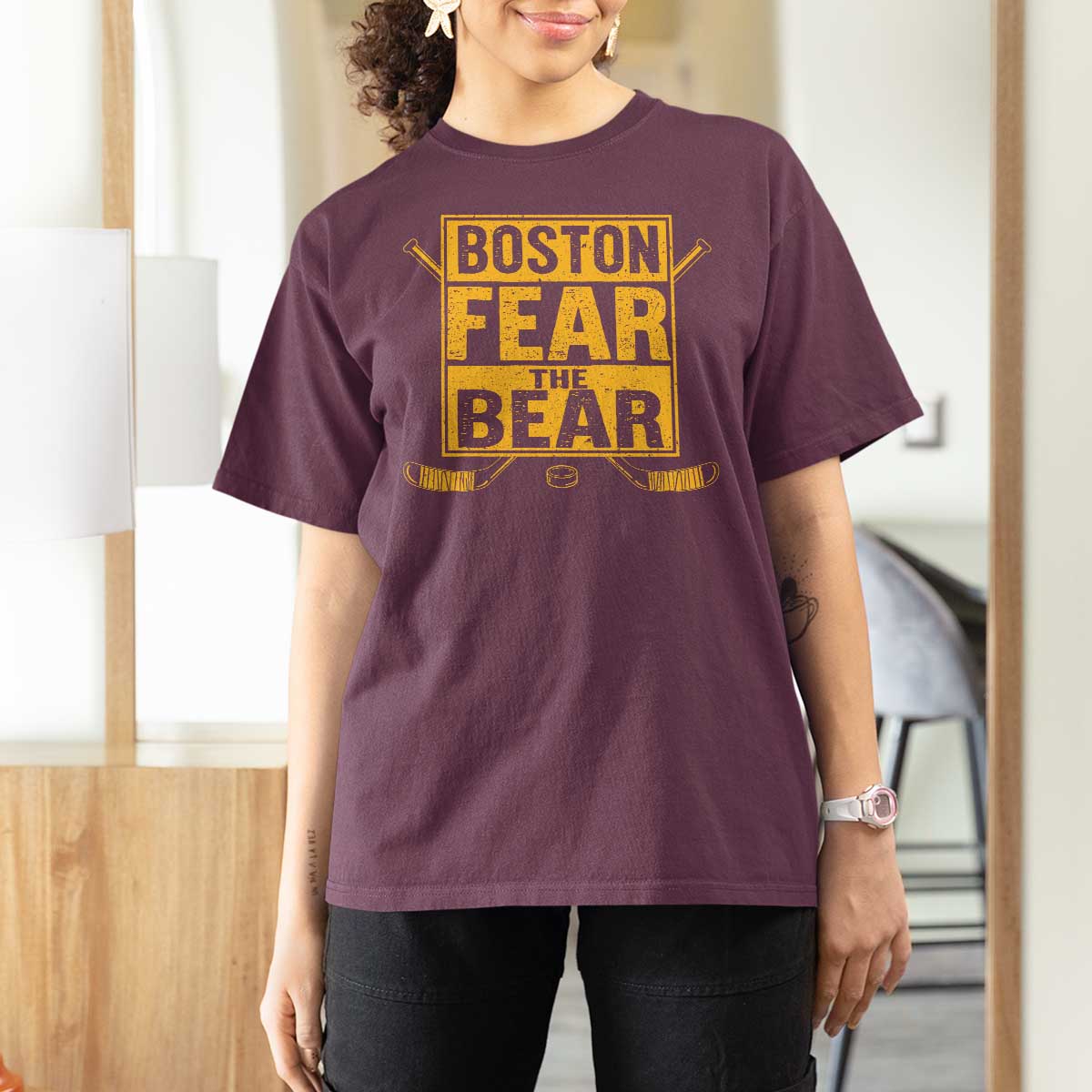 Boston Ice Hockey T Shirt For Women Fear The Bear