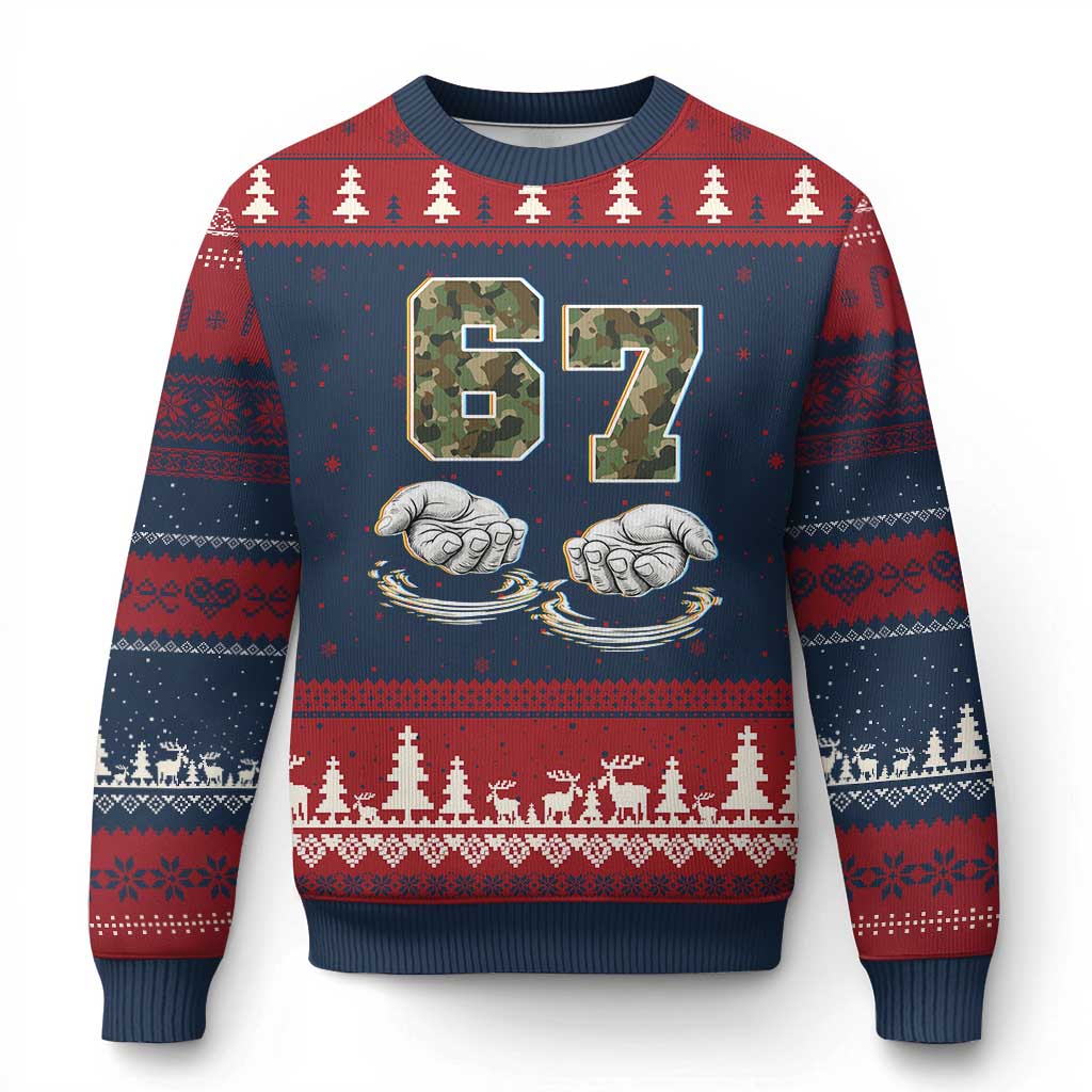 Funny Six Seven 6 7 Meme Ugly Christmas Sweater Gen Alpha Slang 6 7 Hands Camo Boy Girl