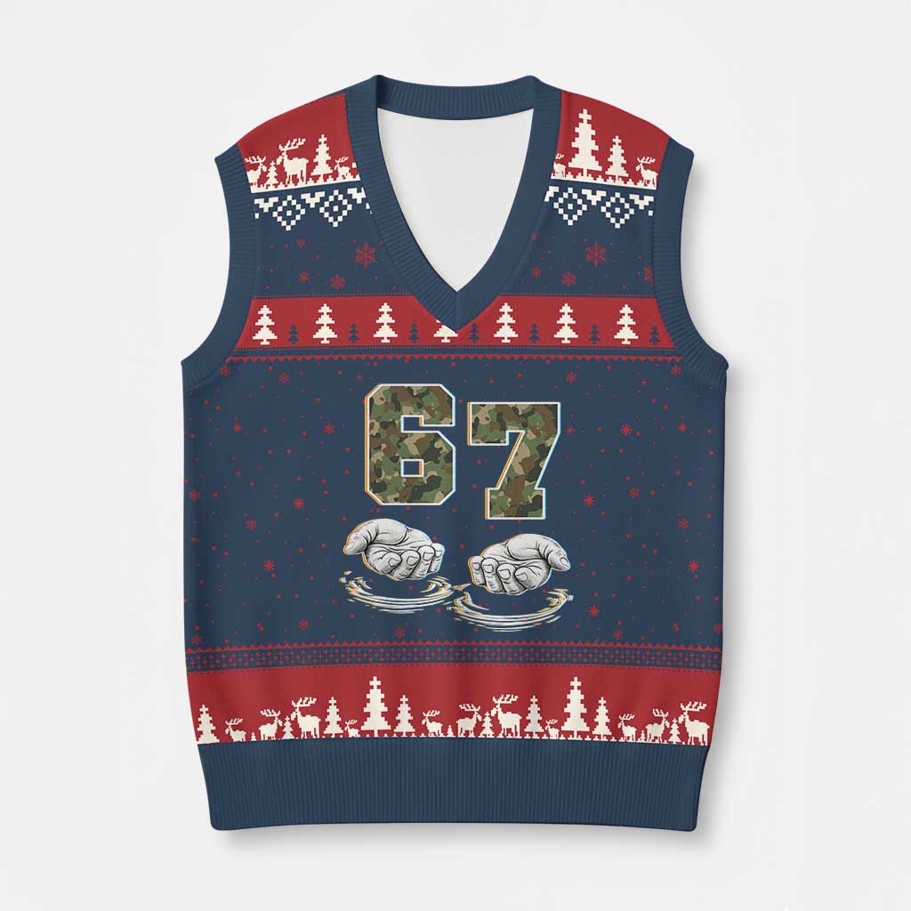 Funny Six Seven 6 7 Meme V-Neck Knit Sweater Vest Gen Alpha Slang 6 7 Hands Camo Boy Girl