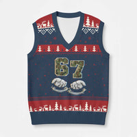 Funny Six Seven 6 7 Meme V-Neck Knit Sweater Vest Gen Alpha Slang 6 7 Hands Camo Boy Girl