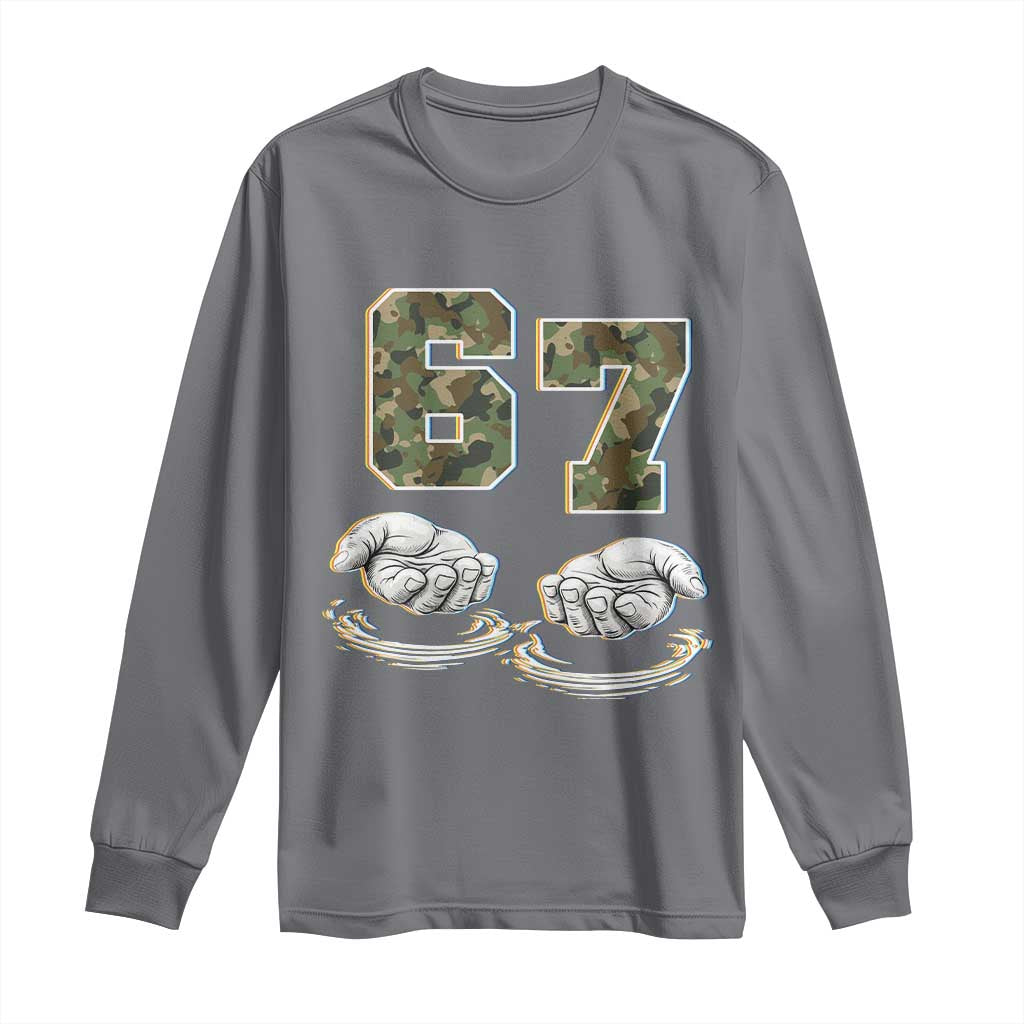 Funny Six Seven 6 7 Meme Long Sleeve Shirt Gen Alpha Slang 6 7 Hands Camo Boy Girl