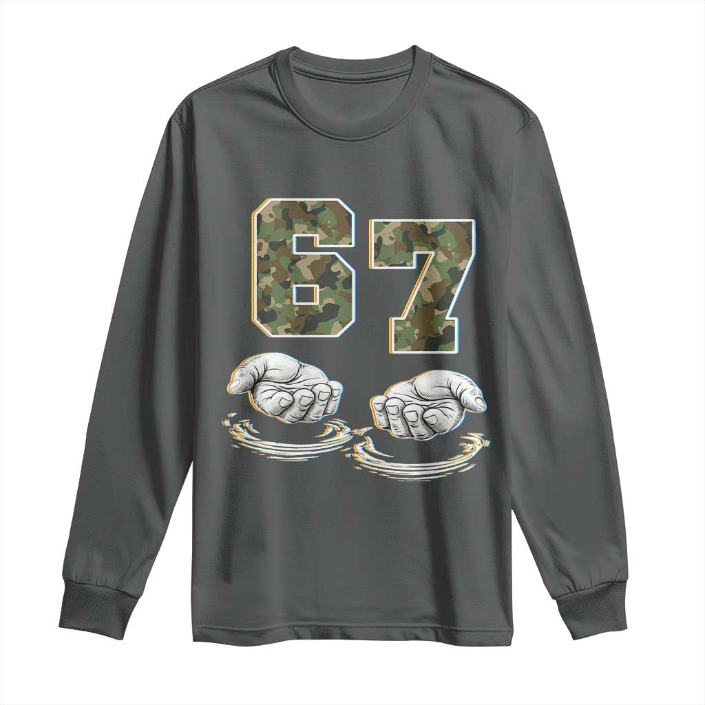 Funny Six Seven 6 7 Meme Long Sleeve Shirt Gen Alpha Slang 6 7 Hands Camo Boy Girl