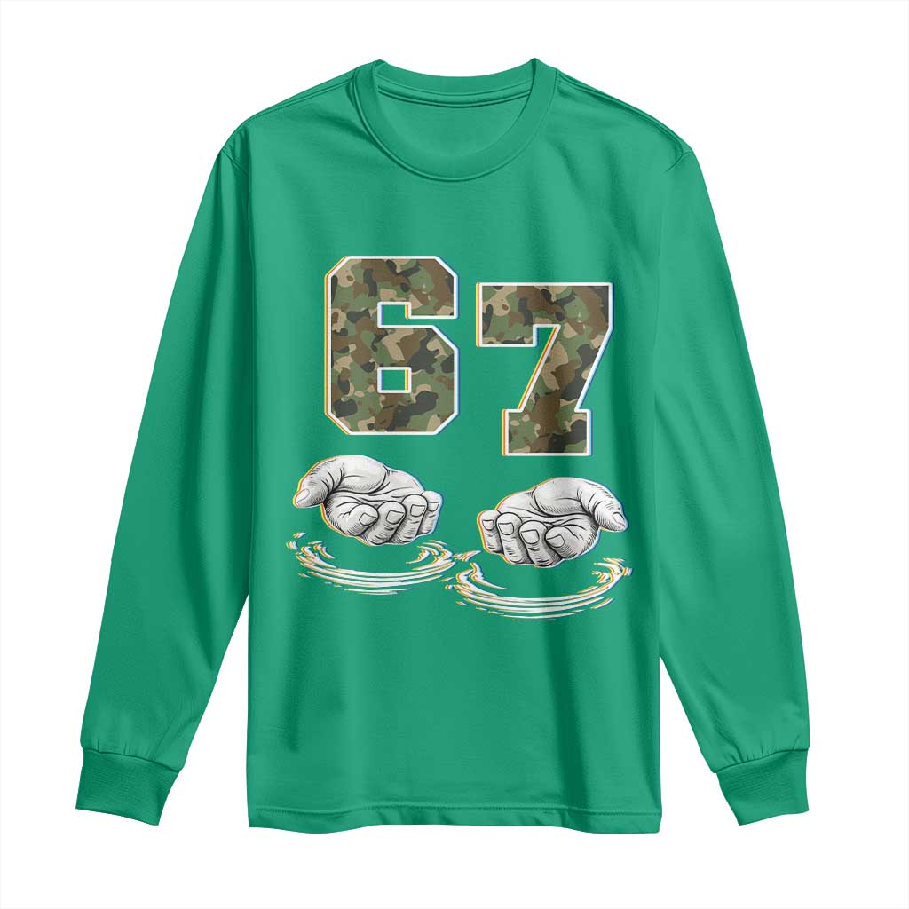 Funny Six Seven 6 7 Meme Long Sleeve Shirt Gen Alpha Slang 6 7 Hands Camo Boy Girl