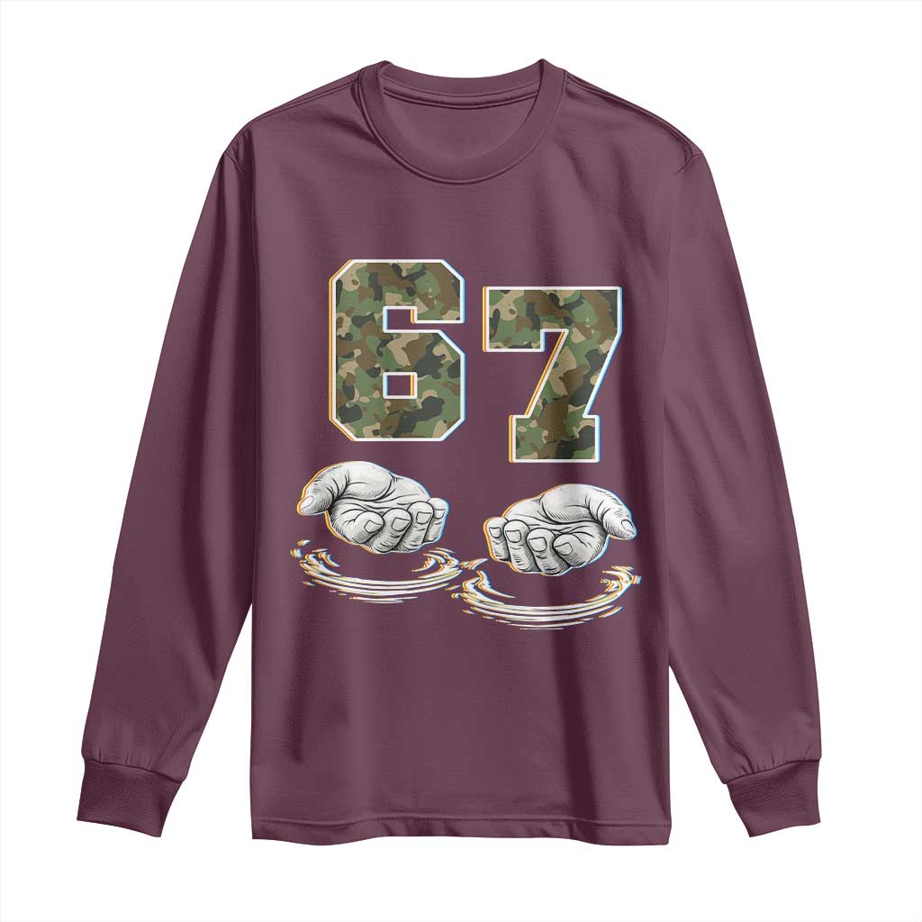 Funny Six Seven 6 7 Meme Long Sleeve Shirt Gen Alpha Slang 6 7 Hands Camo Boy Girl