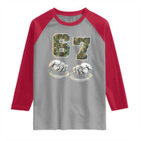 Funny Six Seven 6 7 Meme Raglan Shirt Gen Alpha Slang 6 7 Hands Camo Boy Girl