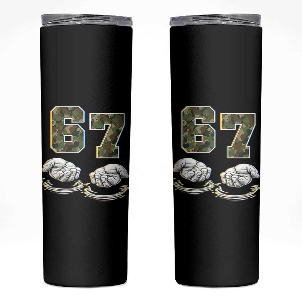 Funny Six Seven 6 7 Meme Skinny Tumbler Gen Alpha Slang 6 7 Hands Camo Boy Girl
