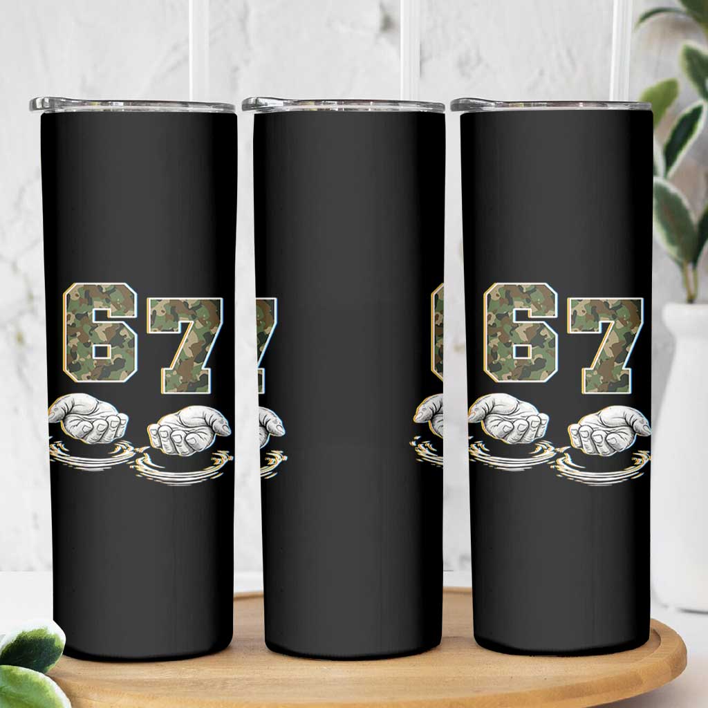 Funny Six Seven 6 7 Meme Skinny Tumbler Gen Alpha Slang 6 7 Hands Camo Boy Girl