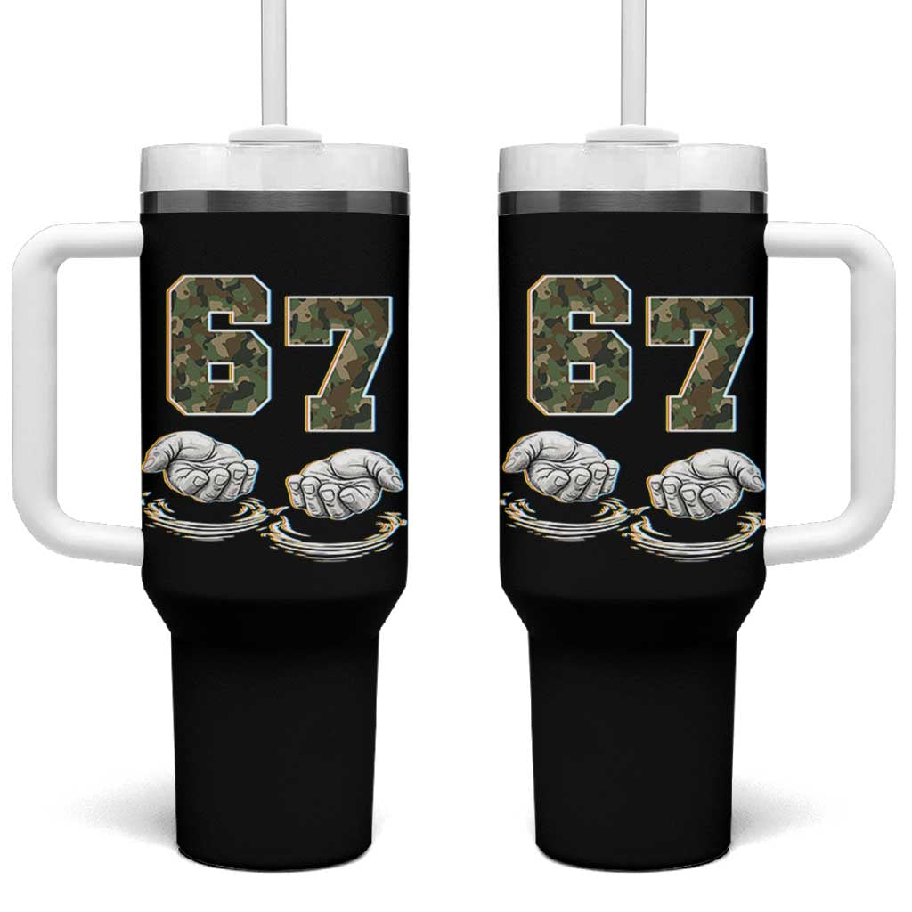 Funny Six Seven 6 7 Meme Tumbler With Handle Gen Alpha Slang 6 7 Hands Camo Boy Girl