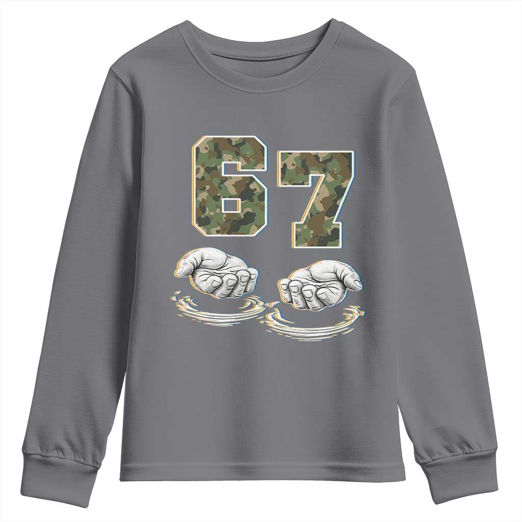 Funny Six Seven 6 7 Meme Youth Sweatshirt Gen Alpha Slang 6 7 Hands Camo Boy Girl
