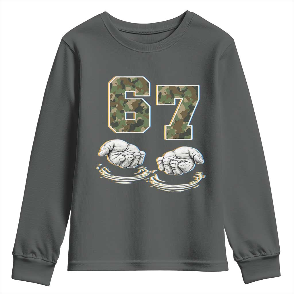 Funny Six Seven 6 7 Meme Youth Sweatshirt Gen Alpha Slang 6 7 Hands Camo Boy Girl