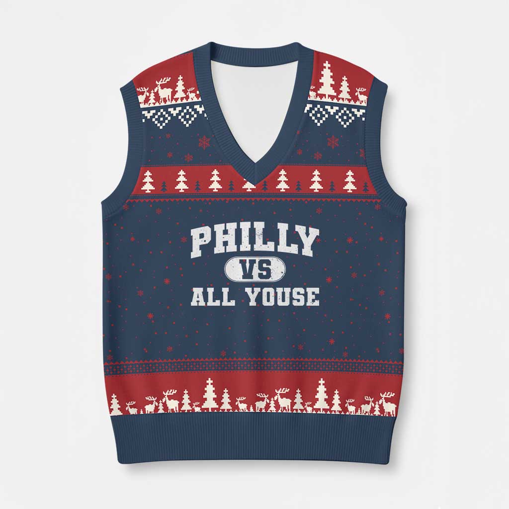 Philly Vs All Youse V-Neck Knit Sweater Vest Vintage Funny Philadelphia Slang