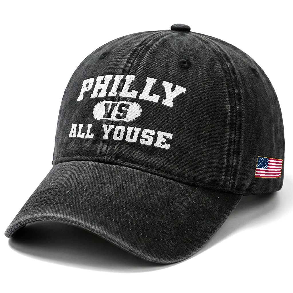 Philly Vs All Youse Washed Cotton Baseball Cap Vintage Funny Philadelphia Slang