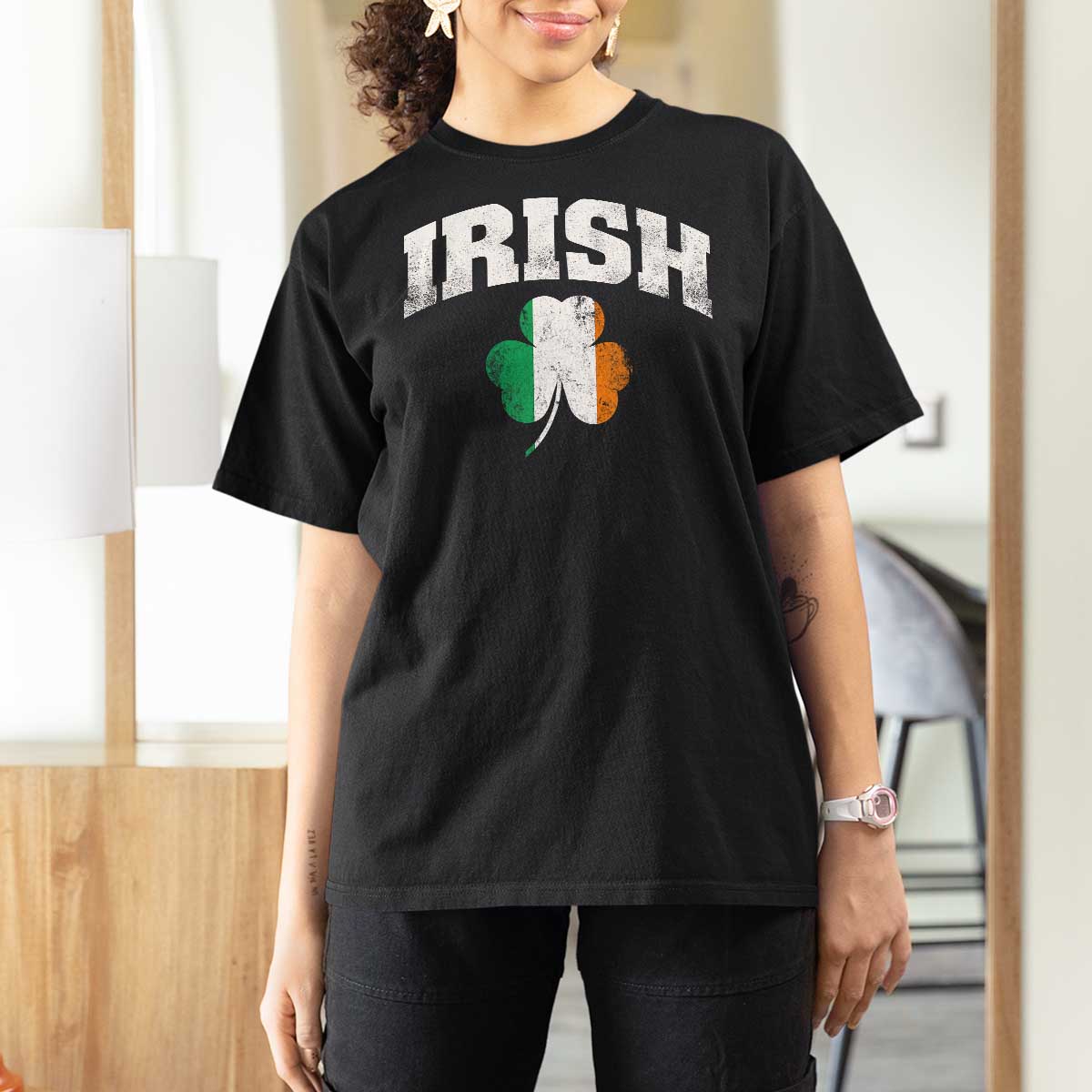 Irish T Shirt For Women Vintage St Patricks Day Ireland Flag Shamrock Clover