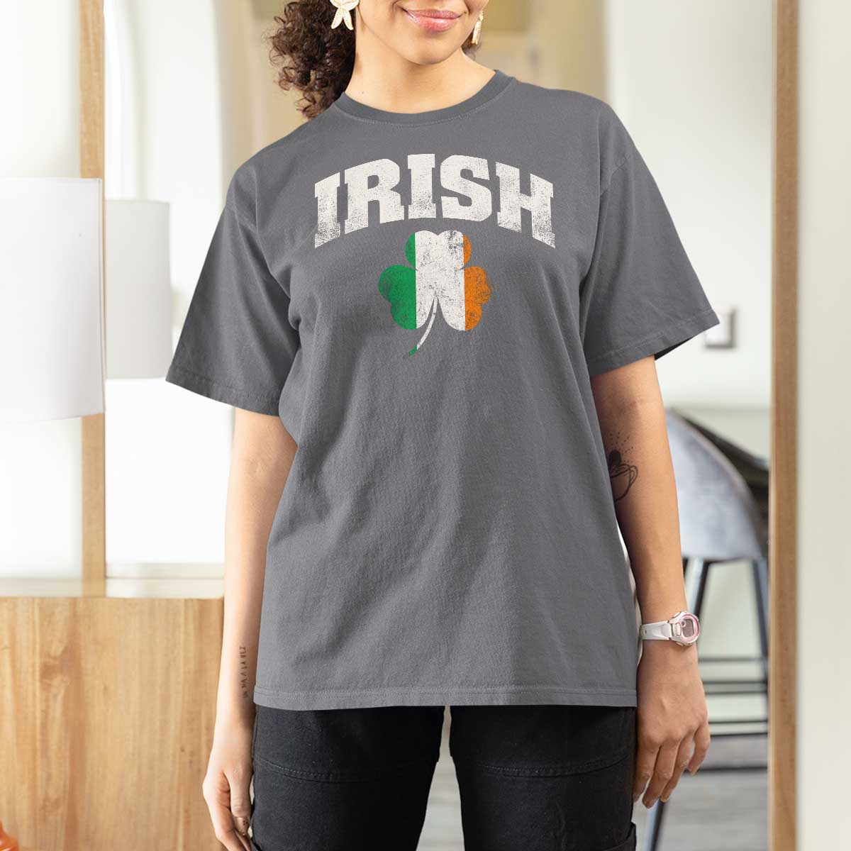 Irish T Shirt For Women Vintage St Patricks Day Ireland Flag Shamrock Clover