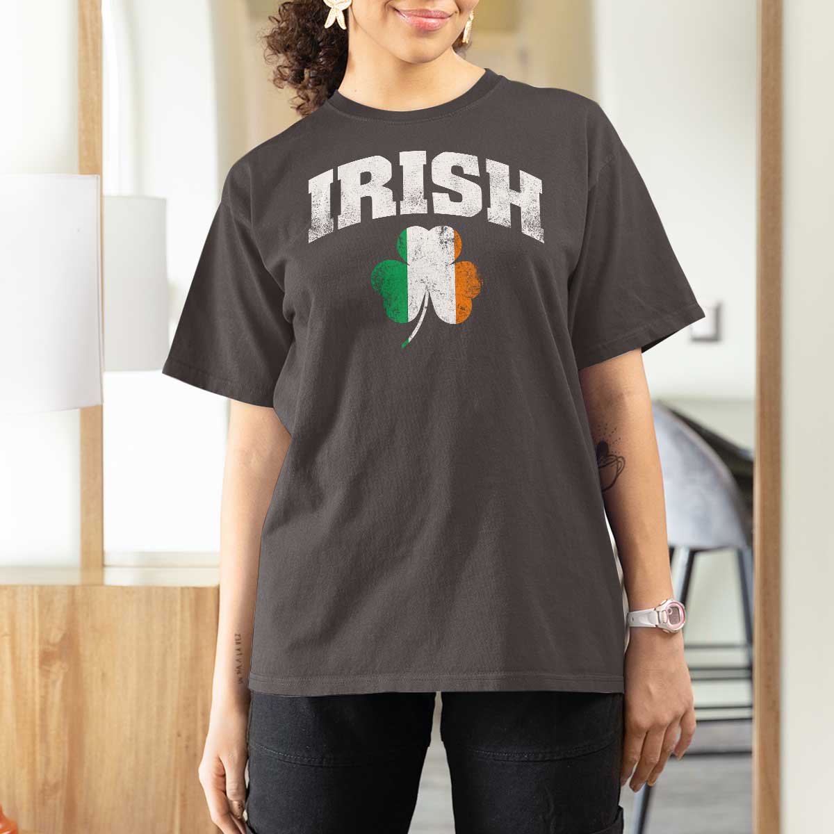 Irish T Shirt For Women Vintage St Patricks Day Ireland Flag Shamrock Clover