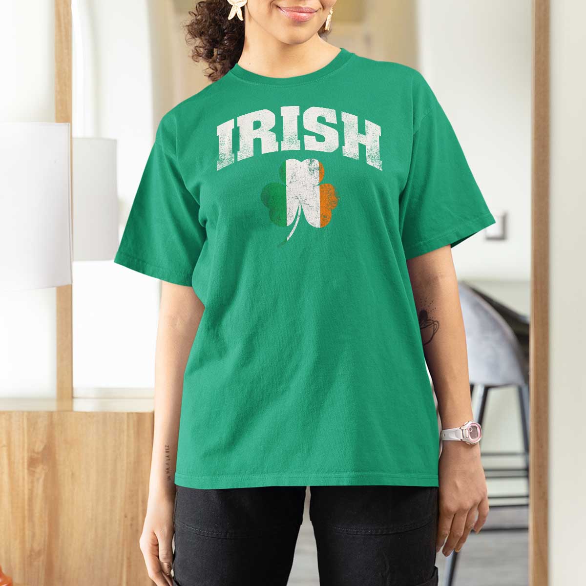Irish T Shirt For Women Vintage St Patricks Day Ireland Flag Shamrock Clover