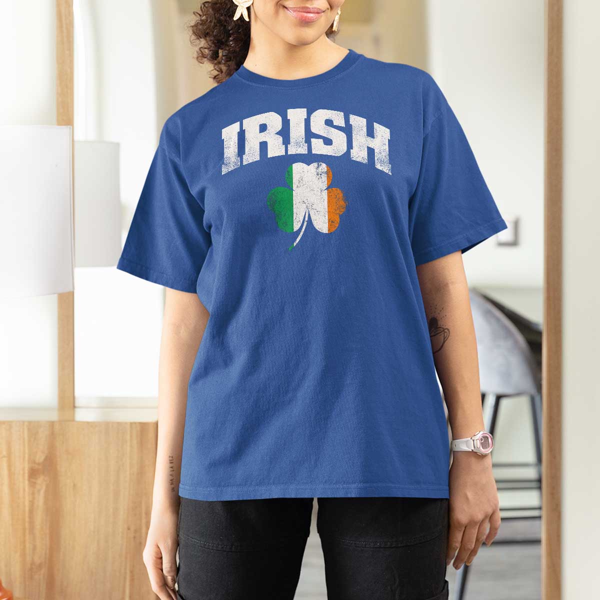 Irish T Shirt For Women Vintage St Patricks Day Ireland Flag Shamrock Clover