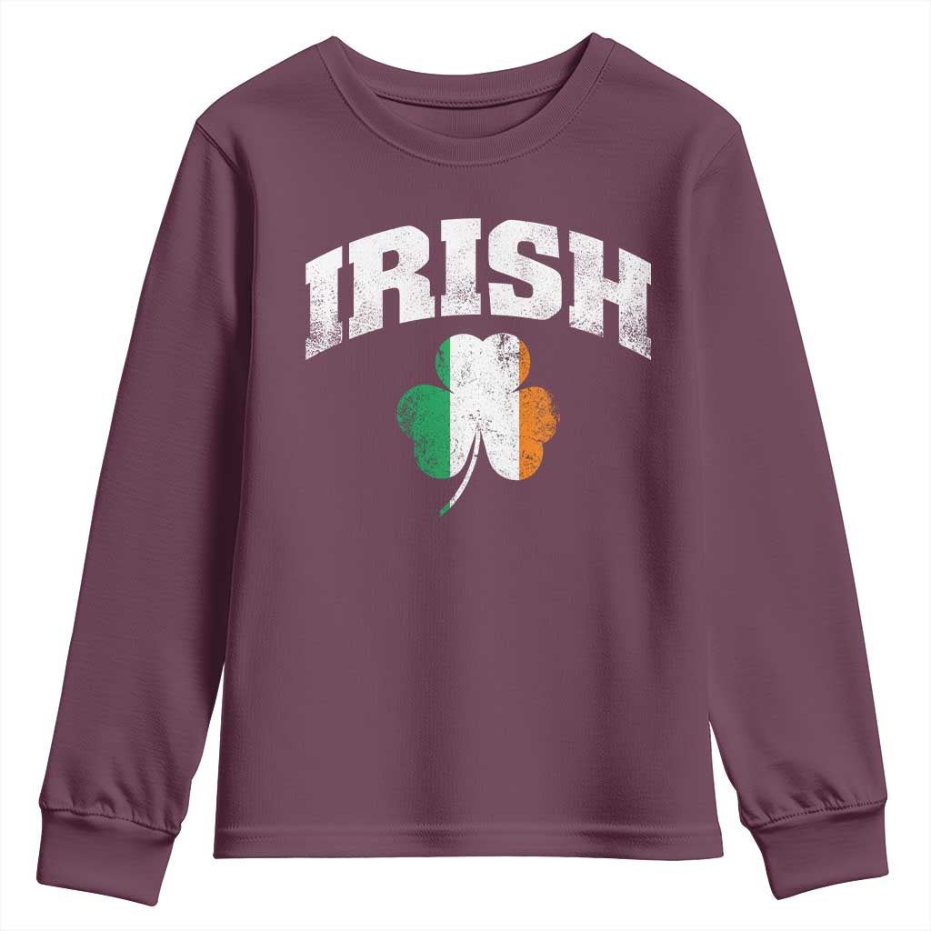Irish Youth Sweatshirt Vintage St Patricks Day Ireland Flag Shamrock Clover