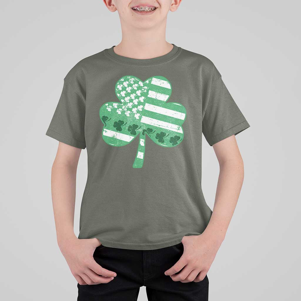 St Patricks Day American Flag Shamrocks T Shirt For Kid Lucky Retro Vintage Irish USA