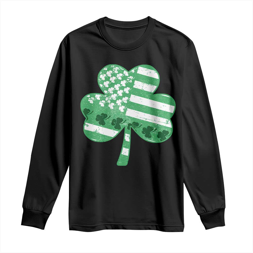 St Patricks Day American Flag Shamrocks Long Sleeve Shirt Lucky Retro Vintage Irish USA