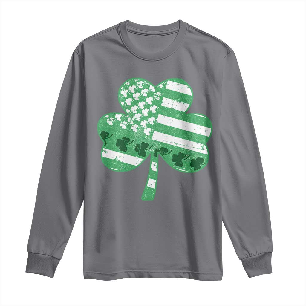 St Patricks Day American Flag Shamrocks Long Sleeve Shirt Lucky Retro Vintage Irish USA
