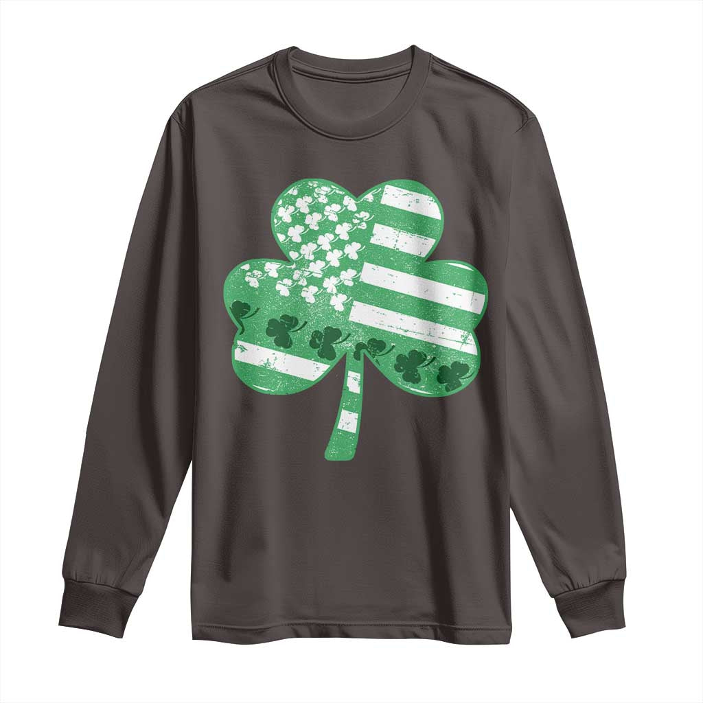 St Patricks Day American Flag Shamrocks Long Sleeve Shirt Lucky Retro Vintage Irish USA