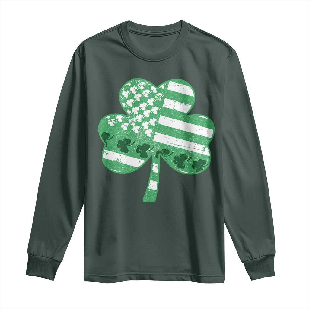 St Patricks Day American Flag Shamrocks Long Sleeve Shirt Lucky Retro Vintage Irish USA