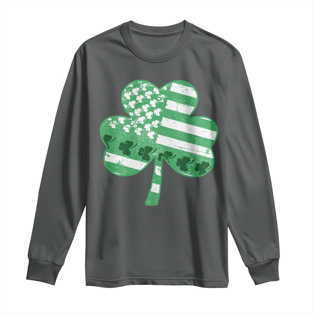 St Patricks Day American Flag Shamrocks Long Sleeve Shirt Lucky Retro Vintage Irish USA