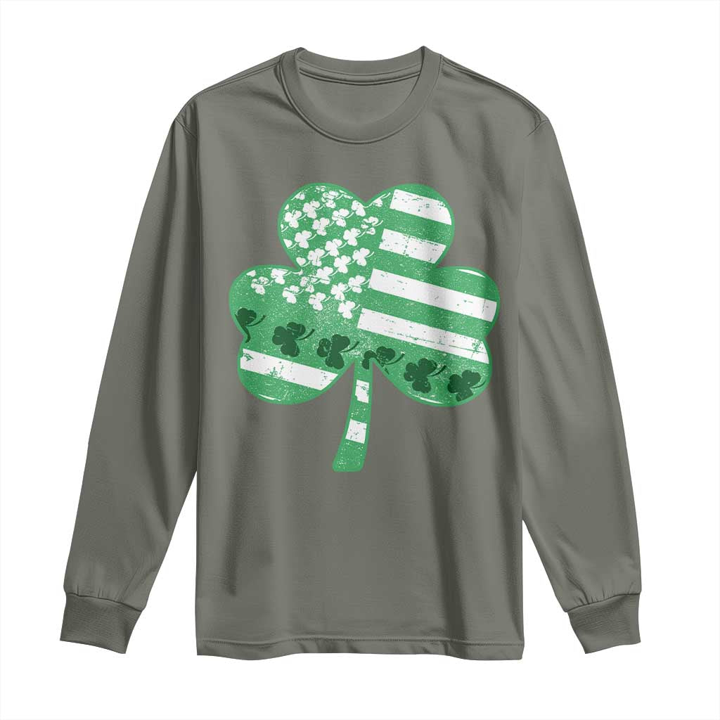 St Patricks Day American Flag Shamrocks Long Sleeve Shirt Lucky Retro Vintage Irish USA