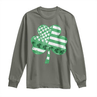 St Patricks Day American Flag Shamrocks Long Sleeve Shirt Lucky Retro Vintage Irish USA